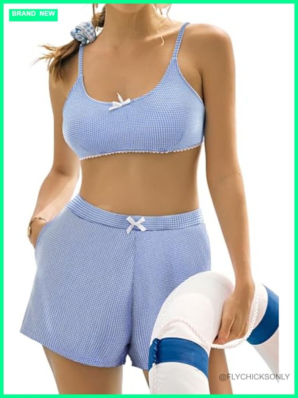 Two Piece Swimsuit with Shorts Cute Striped Bikini Set